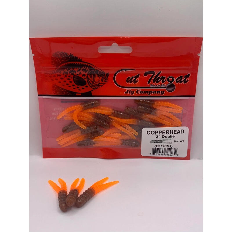Cut Throat Jig 2" Dualie Ribbed Split Tail - COPPERHEAD  20ct