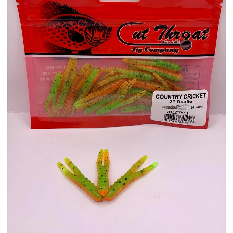 Cut Throat Jig 2" Dualie Ribbed Split Tail - COUNTRY CRICKET  20pk