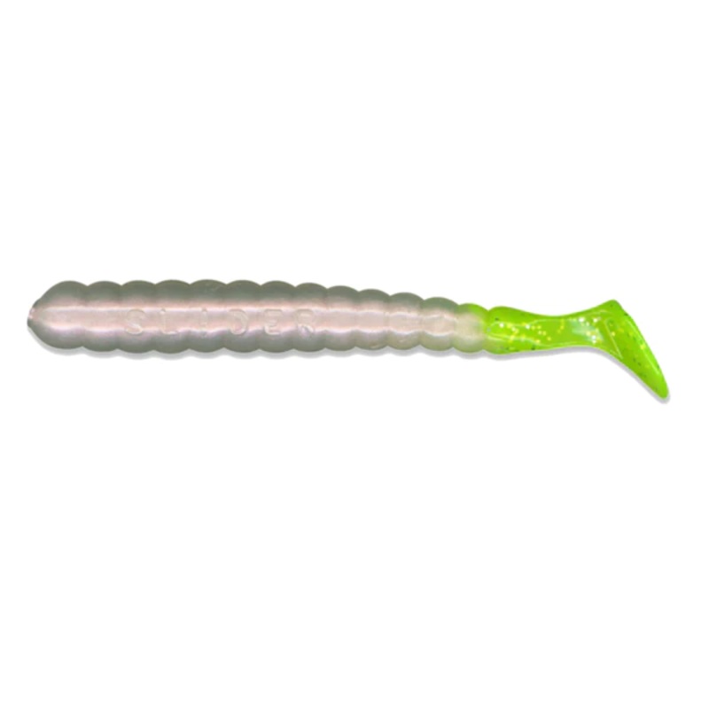 Charlie Brewers Slider 3" Grub 13/pk - Pearl/Chartreuse