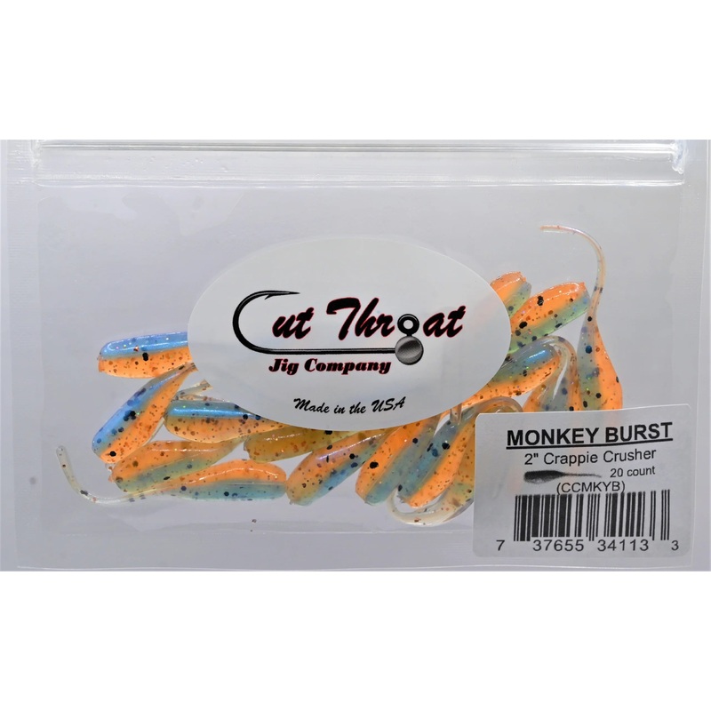 Cut Throat Crappie Crusher 2" Stinger Tail Shad - MONKEY BURST 20pk