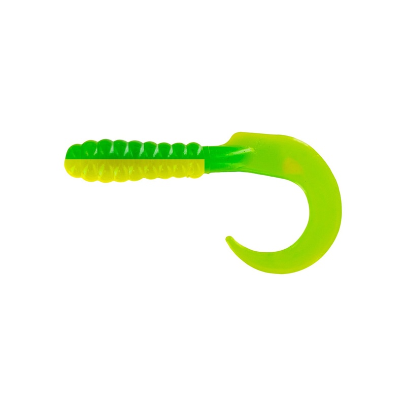 Big Bite Curl Tail Grub 4" - Green/Yellow 10pk