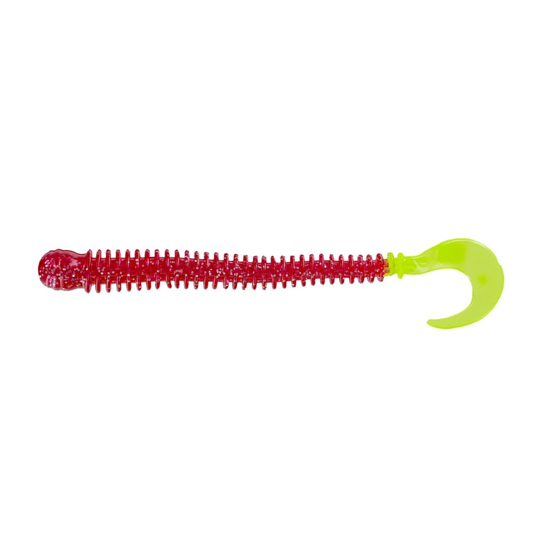 Big Bite 4" Disc Worm - Electric Strawberry Chart Tail