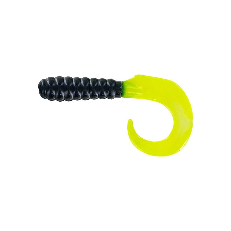 Big Bite Curl Tail Grub 2" - Black/Chart 10pk