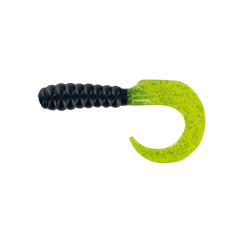 Big Bite Curl Tail Grub 4" -Black/Chart Shine 10pk