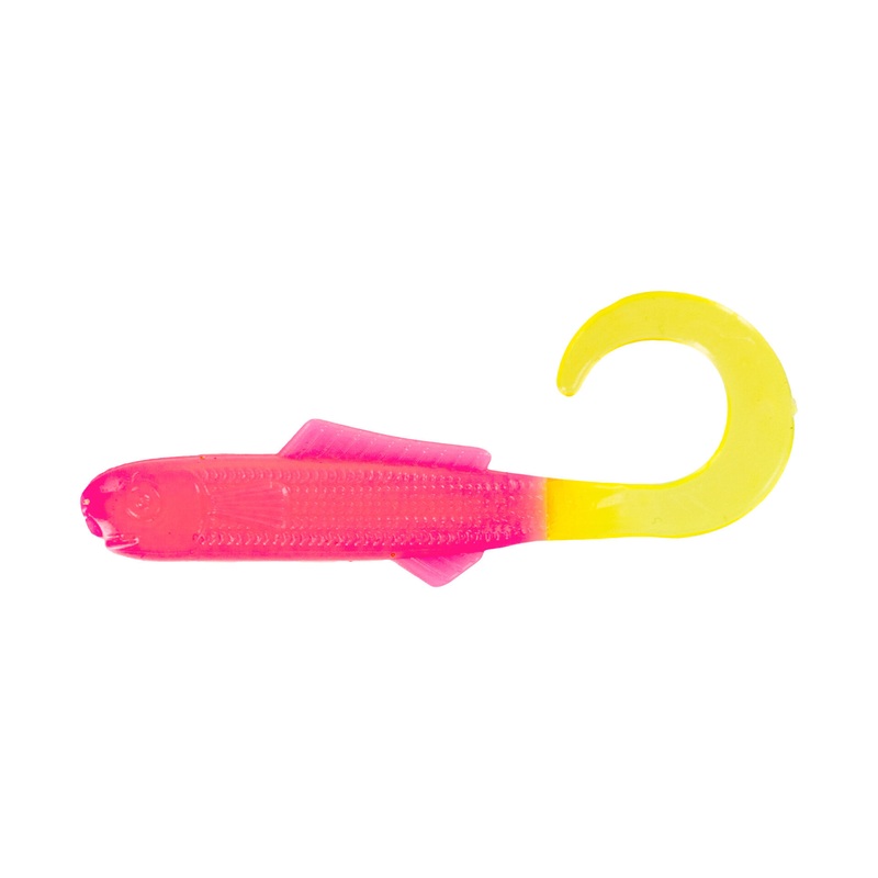 Big Bite Curl Tail Minnow 2.5" - Bubblegum Chart 10pk