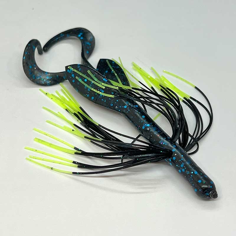 Tightline UV Whisker Hog Rig 4" Rattling - UV Blue Black w/ Chart Tip  5pk