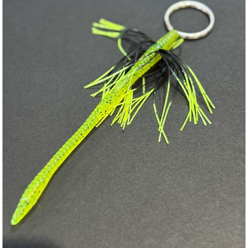 Tightlines UV Whisker Finesse Worm 6" RATTL'N - Chartreuse Pepper w/ Chart Tip  5pk