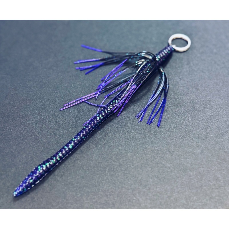 Tightlines UV Whisker Finesse Worm 6" RATTL'N - Junebug w/ Purple Tip  5pk