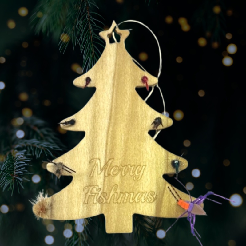 Hooked By Fishing Merry Fishmas Tree Wooden Ornament