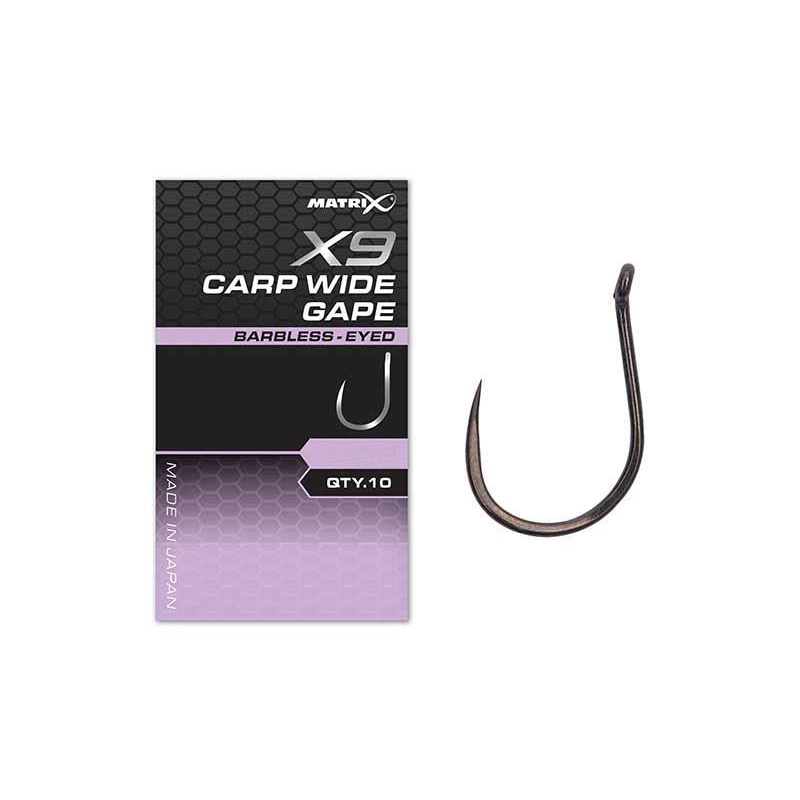 Matrix X9 Carp Wide Gape Hook - Eyed Barbless