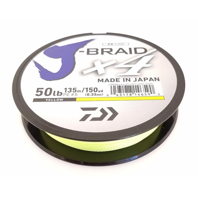 Daiwa J-Braid X4 Braided Line 150 Yards Fluorescent Yellow