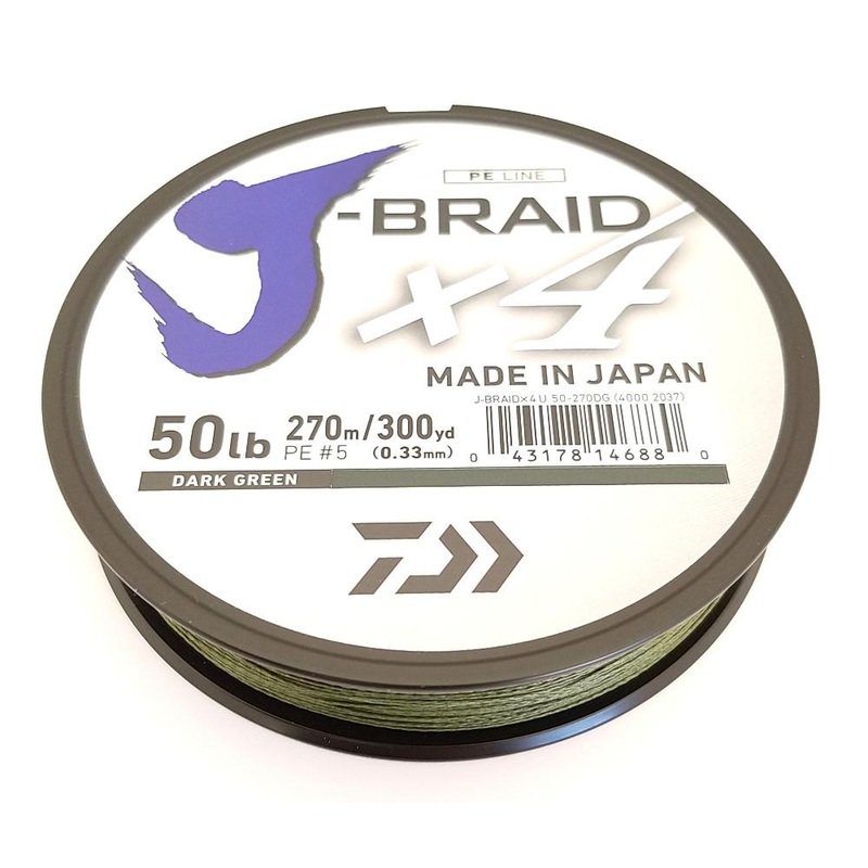 Daiwa J-Braid X4 Braided Line 300 Yards Dark Green