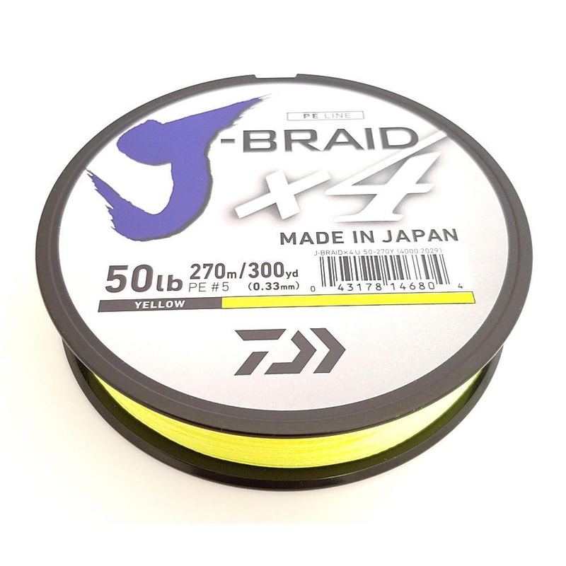 Daiwa J-Braid X4 Braided Line 300 Yards Fluorescent Yellow