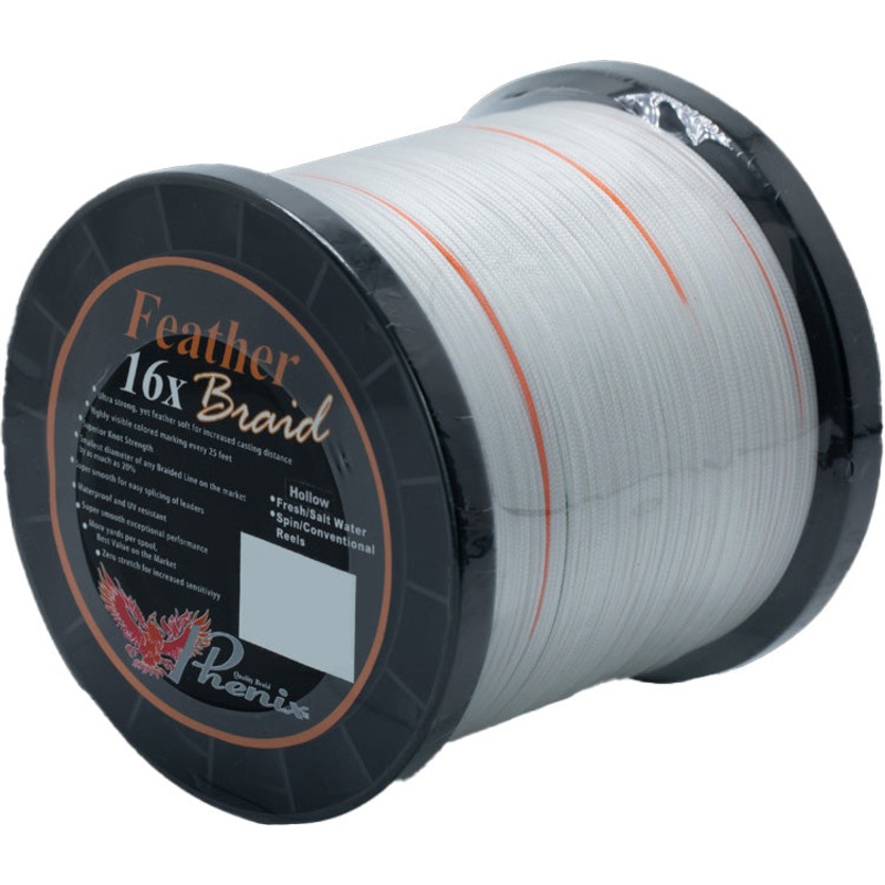 Phenix Feather 16X Hollow Braid Bulk Spools - White w/Orange & Green Markings